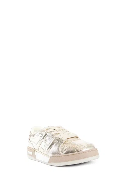 Fendi Match Leather Sneaker In Gold