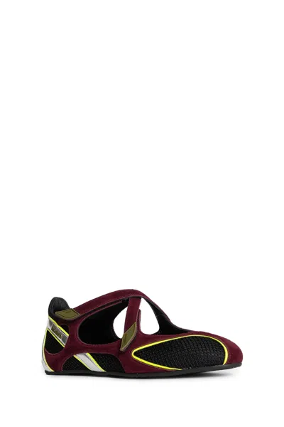 Attico 'nomad' Bordeaux Ballet Shoes With Criss-crossed Straps And Mesh Panels In Black