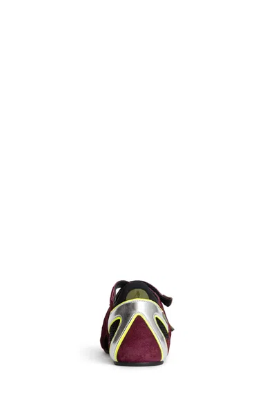 Attico 'nomad' Bordeaux Ballet Shoes With Criss-crossed Straps And Mesh Panels In Black