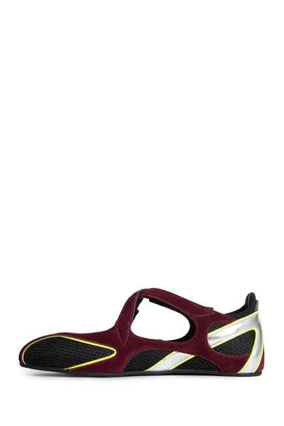 Attico 'nomad' Bordeaux Ballet Shoes With Criss-crossed Straps And Mesh Panels In Black