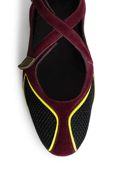 Attico 'nomad' Bordeaux Ballet Shoes With Criss-crossed Straps And Mesh Panels In Black