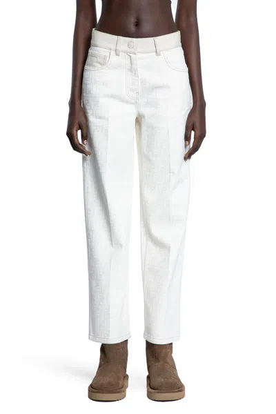 Fendi Ff 5 Pocket Jeans In Off-white
