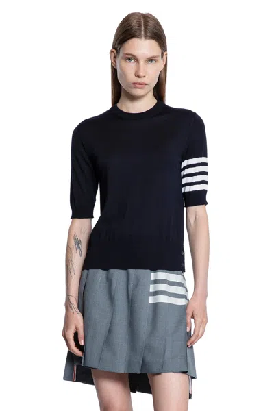 Thom Browne Ribbed Hem Crewneck Short Sleeves Striped Sleeve In Gray
