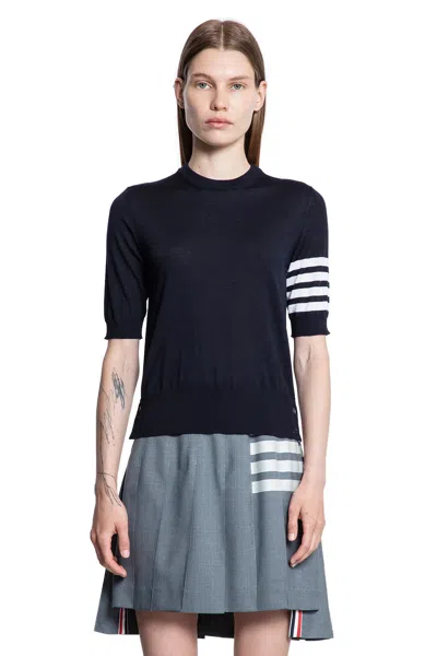 Thom Browne Ribbed Hem Crewneck Short Sleeves Striped Sleeve In Gray