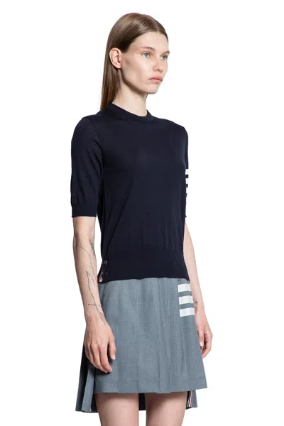 Thom Browne Ribbed Hem Crewneck Short Sleeves Striped Sleeve In Gray