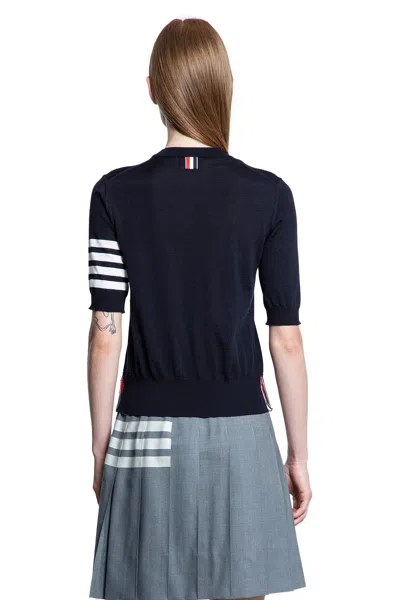 Thom Browne Ribbed Hem Crewneck Short Sleeves Striped Sleeve In Gray