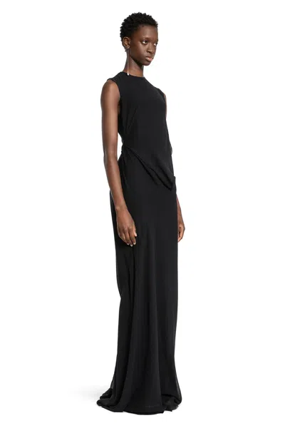 Ann Demeulemeester Leah Long Asymmetric Dress In Silk Georgette In Black