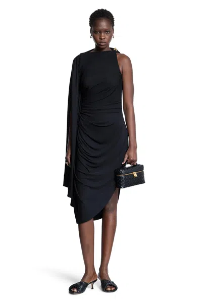 Bottega Veneta Black One-shoulder Draped Midi-dress