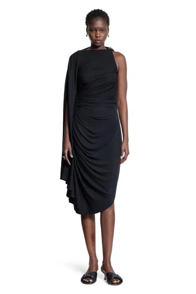 Bottega Veneta Black One-shoulder Draped Midi-dress