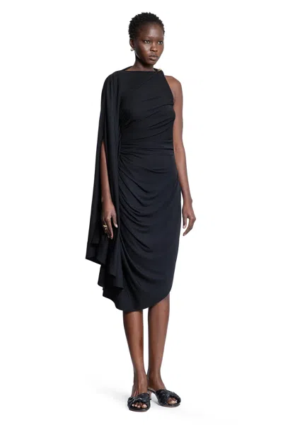 Bottega Veneta Black One-shoulder Draped Midi-dress