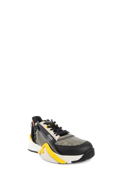 Fendi Streamline Leather Sneakers With Embossed Ff Print In Multi