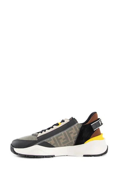 Fendi Streamline Leather Sneakers With Embossed Ff Print In Multi