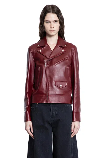 Gucci Leather Biker Jacket Puffer Jackets Brown In Red