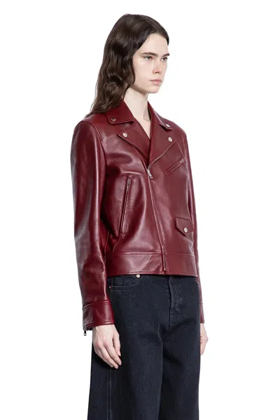 Gucci Leather Biker Jacket Puffer Jackets Brown In Red