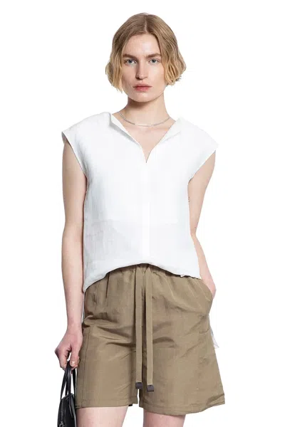 Max Mara Sleeveless Top With Cap Sleeves And Side Slits In White