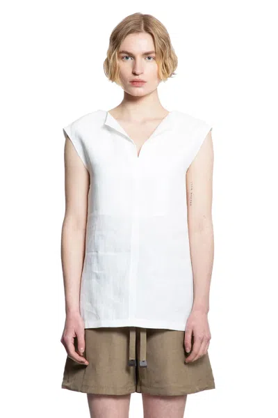 Max Mara Sleeveless Top With Cap Sleeves And Side Slits In White