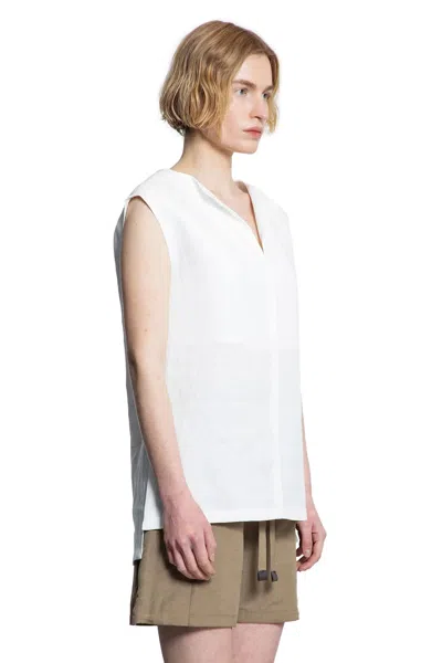 Max Mara Sleeveless Top With Cap Sleeves And Side Slits In White