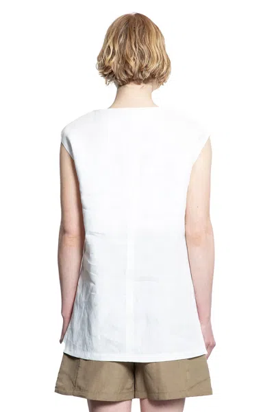 Max Mara Sleeveless Top With Cap Sleeves And Side Slits In White