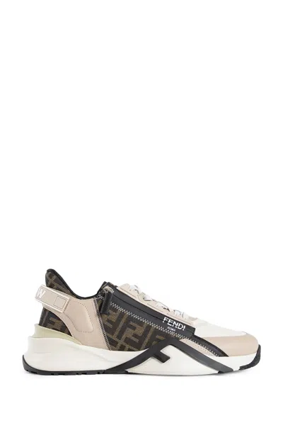 Fendi Beige Leather Sneakers With Ff Motif In Brown