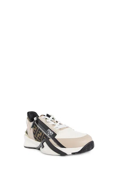 Fendi Beige Leather Sneakers With Ff Motif In Brown