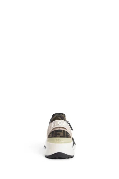 Fendi Beige Leather Sneakers With Ff Motif In Brown