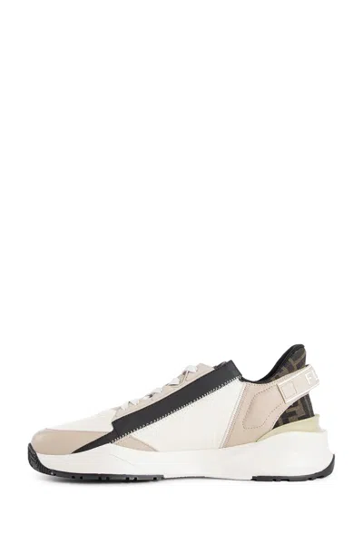 Fendi Beige Leather Sneakers With Ff Motif In Brown