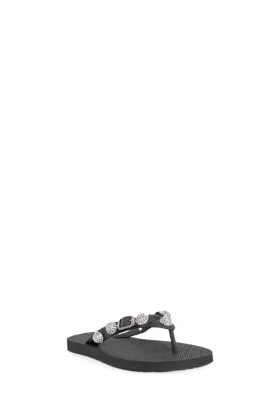 Balenciaga Women Black Rubber Cagole Thong Slippers In Multi