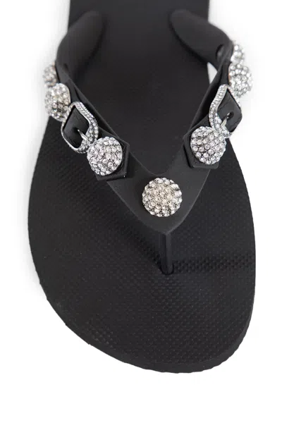 Balenciaga Women Black Rubber Cagole Thong Slippers In Multi