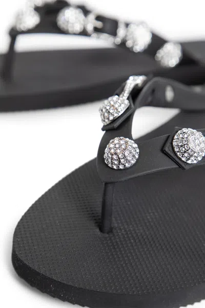 Balenciaga Women Black Rubber Cagole Thong Slippers In Multi