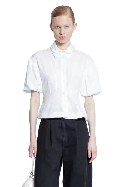 Simone Rocha Puff Sleeves White Shirt With Pearl-embellished Collar
