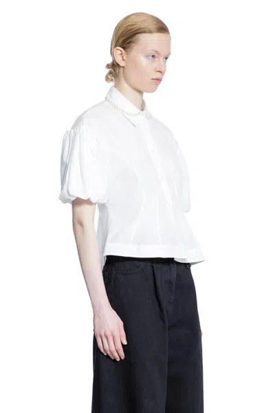 Simone Rocha Puff Sleeves White Shirt With Pearl-embellished Collar