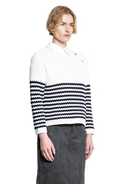 Gucci Embroidered Stripes Cotton Sweater In White