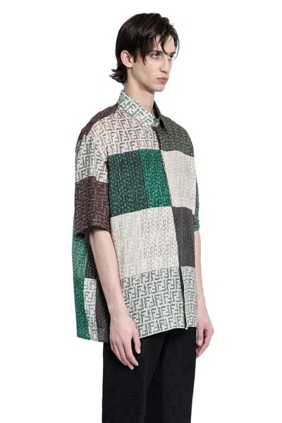Fendi Men Linen Shirt With All-over Ff Print In Multi