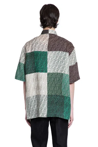 Fendi Men Linen Shirt With All-over Ff Print In Multi