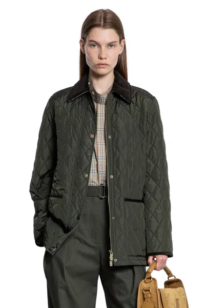 Burberry Quilted Country Jacket Corduroy Collar In Green