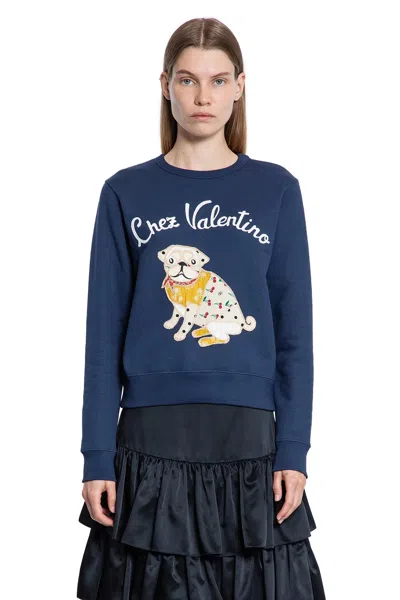Valentino Cotton Sweatshirt In Blue
