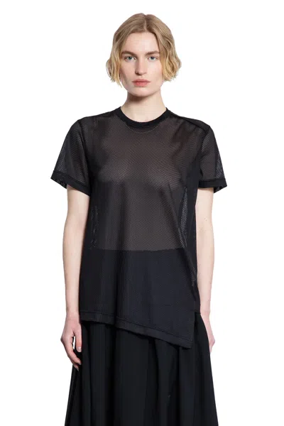 Comme Des Garçons Asymmetric Nylon Mesh T-shirt In Black