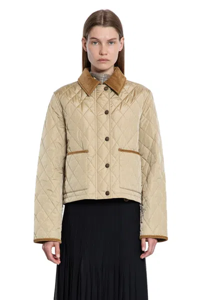 Burberry Oldham Beige Quilted Jacket With Corduroy Collar In Tech Fabric Woman In Neutral