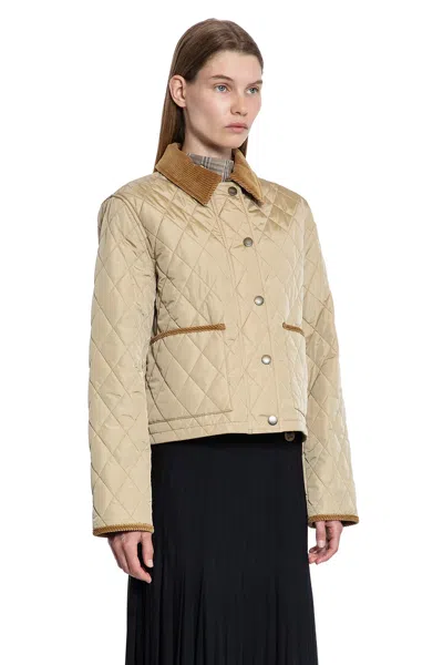 Burberry Oldham Beige Quilted Jacket With Corduroy Collar In Tech Fabric Woman In Neutral