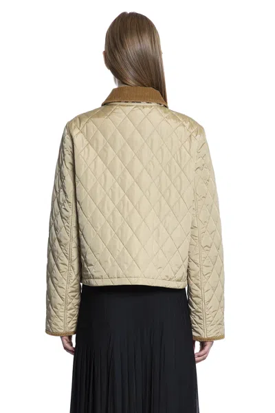 Burberry Oldham Beige Quilted Jacket With Corduroy Collar In Tech Fabric Woman In Neutral