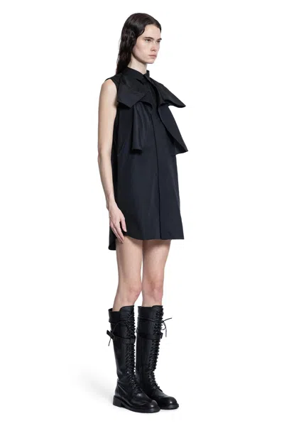 Sacai Poplin Dress With Cap Sleeves And Ruffled Detail In Black