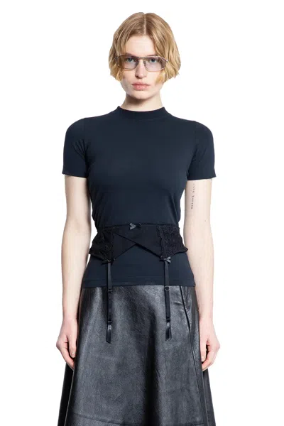 Balenciaga Women Black Crewneck T-shirt With Underwear Detail On The Waist In Cotton Woman In Black