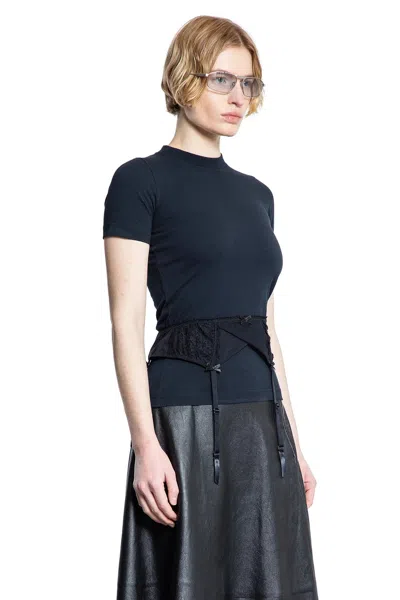 Balenciaga Women Black Crewneck T-shirt With Underwear Detail On The Waist In Cotton Woman In Black