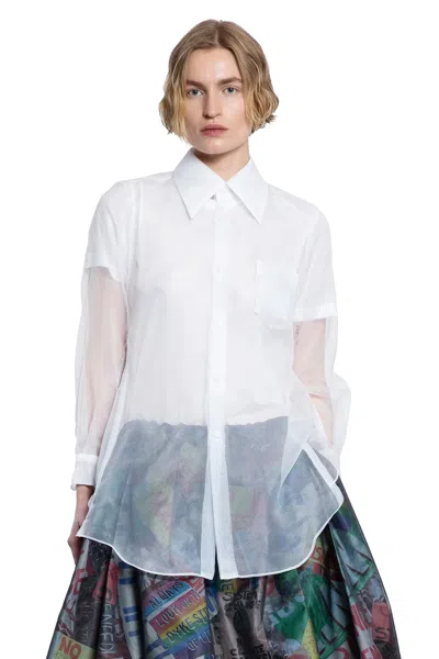 Comme Des Garçons Layered Wool Mesh And Tulle Shirt In White