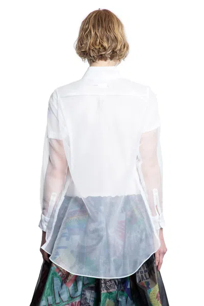 Comme Des Garçons Layered Wool Mesh And Tulle Shirt In White