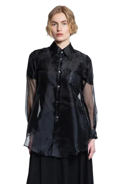Comme Des Garçons Layered Wool Mesh And Tulle Shirt In Black