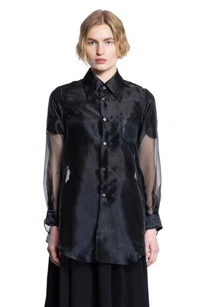 Comme Des Garçons Layered Wool Mesh And Tulle Shirt In Black