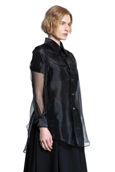 Comme Des Garçons Layered Wool Mesh And Tulle Shirt In Black