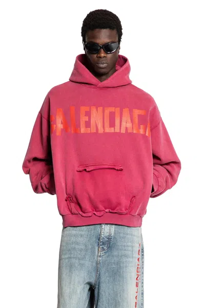 Balenciaga Red Hoodie With Logo Lettering On The Front And Logo Print On The Back In Cotton Man