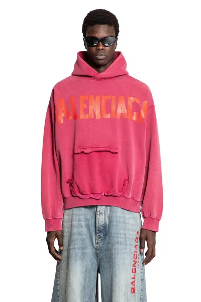 Balenciaga Red Hoodie With Logo Lettering On The Front And Logo Print On The Back In Cotton Man